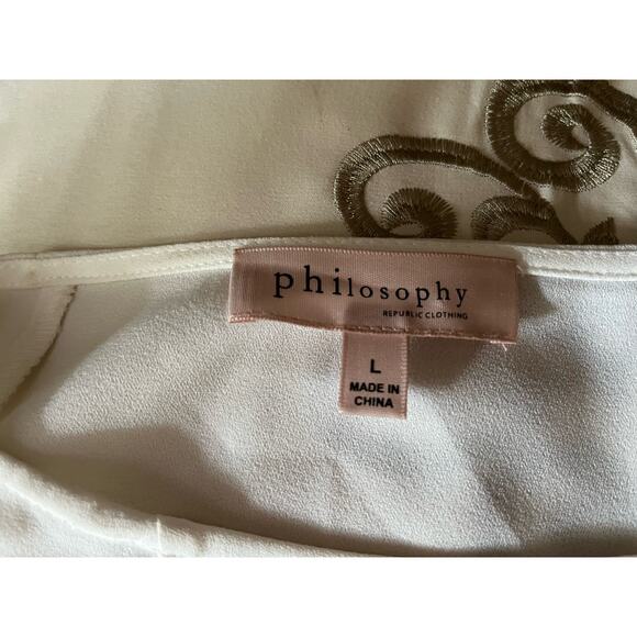 Classic Philopsophy clothing ivory blouse with flutter sleeves L work casaul - Picture 4 of 4
